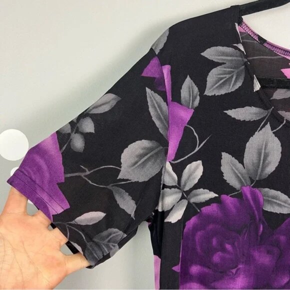 Vintage Susan Lawrence Floral Maxi Dress Size M Stretch Knit Slit Hem - Picture 4 of 8